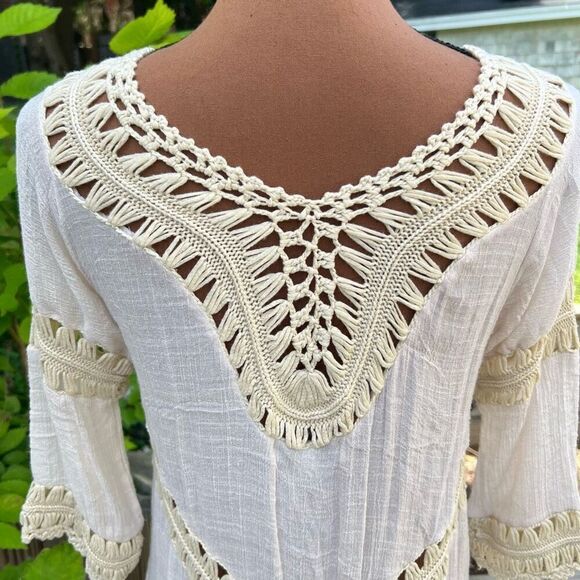 Active USA Boho Crochet Peasant Top Ibiza Festival Beach Cover Up, S/M - Picture 10 of 11